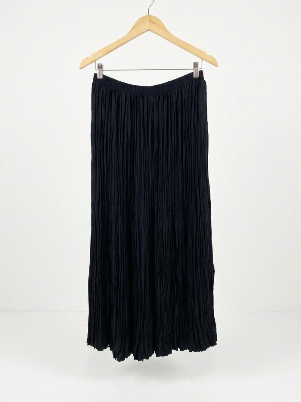 Vtg Circle T by Marilyn Lenox Black Micro Pleated Maxi Skirt XL Made in USA